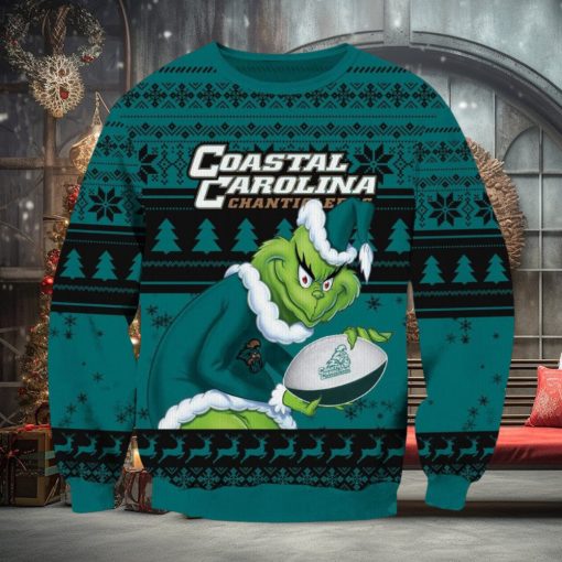 NCAA Coastal Carolina Chanticleers Grinch AOP Ugly Christmas Sweater Christmas Gift For Men And Women