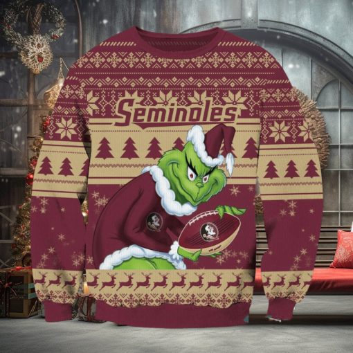 NCAA Florida State Seminoles Grinch AOP Ugly Christmas Sweater Christmas Gift For Men And Women