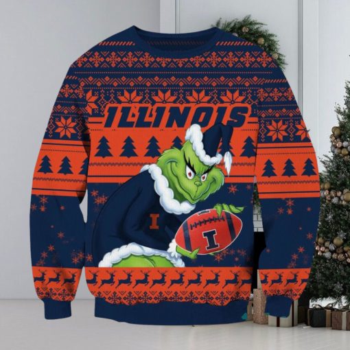 NCAA Illinois Fighting Illini Grinch AOP Ugly Christmas Sweater Christmas Gift For Men And Women