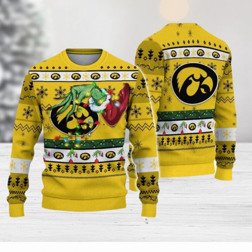 NCAA Iowa Hawkeyes Grinch Hand Logo Christmas Ugly Sweater