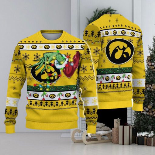 NCAA Iowa Hawkeyes Grinch Hand Logo Christmas Ugly Sweater