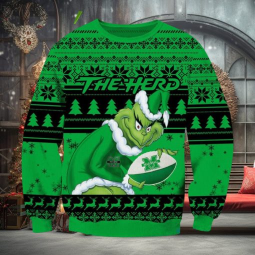 NCAA Marshall Thundering Herd Grinch AOP Ugly Christmas Sweater Christmas Gift For Men And Women