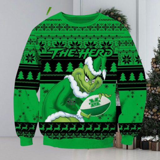 NCAA Marshall Thundering Herd Grinch AOP Ugly Christmas Sweater Christmas Gift For Men And Women