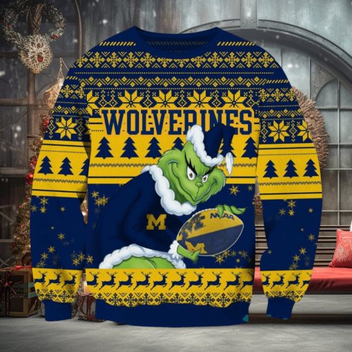 NCAA Michigan Wolverines Logo Grinch AOP Ugly Christmas Sweater Christmas Gift For Men And Women