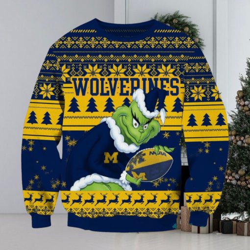 NCAA Michigan Wolverines Logo Grinch AOP Ugly Christmas Sweater Christmas Gift For Men And Women