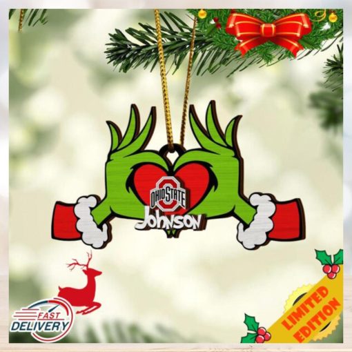 NCAA Ohio State Buckeyes And Grinch Christmas Ornament Custom Your Name 2023 Christmas Tree Decorations