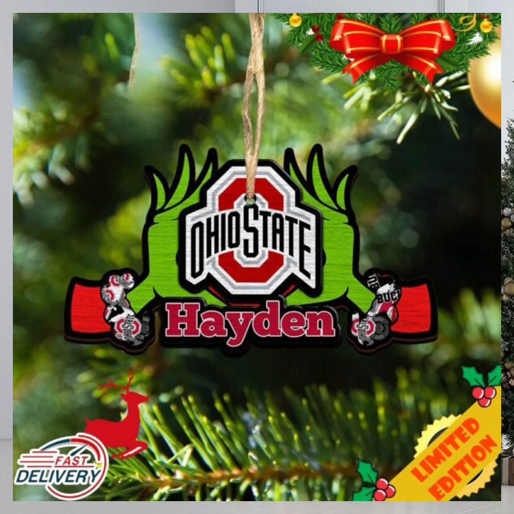 NCAA Ohio State Buckeyes Grinch Christmas Ornament Personalized Your Name 2023 Christmas Tree Decorations NCAA Ohio State Buckeyes Grinch Christmas Ornament Personalized Your Name 2023 Christmas Tree Decorations