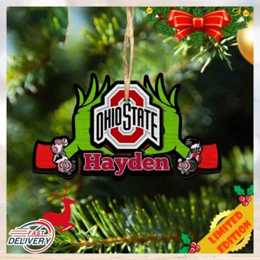 NCAA Ohio State Buckeyes Grinch Christmas Ornament Personalized Your Name 2023 Christmas Tree Decorations