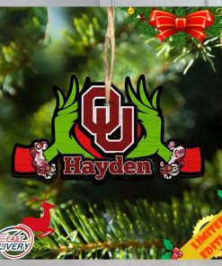 NCAA Oklahoma Sooners Grinch Christmas Ornament Personalized Your Name 2023 Christmas Tree Decorations