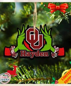 NCAA Oklahoma Sooners Grinch Christmas Ornament Personalized Your Name 2023 Christmas Tree Decorations