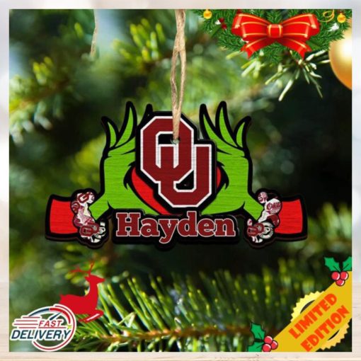 NCAA Oklahoma Sooners Grinch Christmas Ornament Personalized Your Name 2023 Christmas Tree Decorations