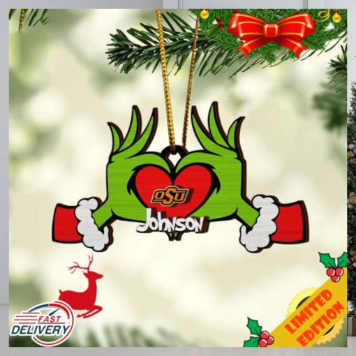 NCAA Oklahoma State Cowboys And Grinch Christmas Ornament Custom Your Name 2023 Christmas Tree Decorations