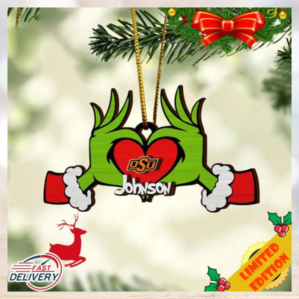 NCAA Oklahoma State Cowboys And Grinch Christmas Ornament Custom Your Name 2023 Christmas Tree Decorations NCAA Oklahoma State Cowboys And Grinch Christmas Ornament Custom Your Name 2023 Christmas Tree Decorations