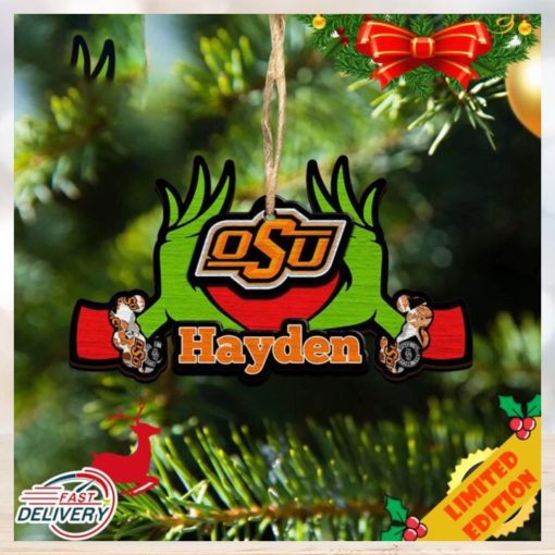 NCAA Oklahoma State Cowboys Grinch Christmas Ornament Personalized Your Name 2023 Christmas Tree Decorations