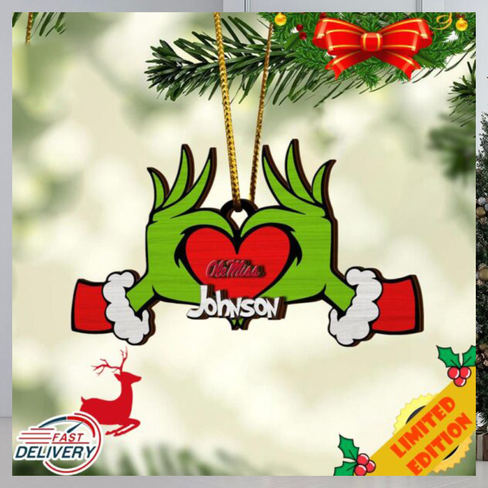 NCAA Ole Miss Rebels And Grinch Christmas Ornament Custom Your Name 2023 Christmas Tree Decorations NCAA Ole Miss Rebels And Grinch Christmas Ornament Custom Your Name 2023 Christmas Tree Decorations