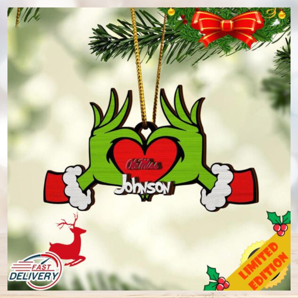 NCAA Ole Miss Rebels And Grinch Christmas Ornament Custom Your Name 2023 Christmas Tree Decorations NCAA Ole Miss Rebels And Grinch Christmas Ornament Custom Your Name 2023 Christmas Tree Decorations