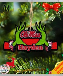 NCAA Ole Miss Rebels Grinch Christmas Ornament Personalized Your Name 2023 Christmas Tree Decorations