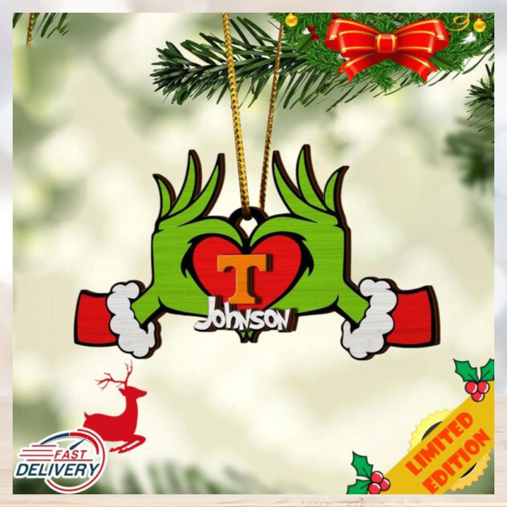 NCAA Tennessee Volunteers And Grinch Christmas Ornament Custom Your Name 2023 Christmas Tree Decorations NCAA Tennessee Volunteers And Grinch Christmas Ornament Custom Your Name 2023 Christmas Tree Decorations