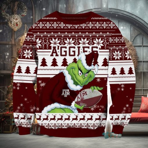 NCAA Texas A&M Aggies Grinch AOP Ugly Christmas Sweater Christmas Gift For Men And Women