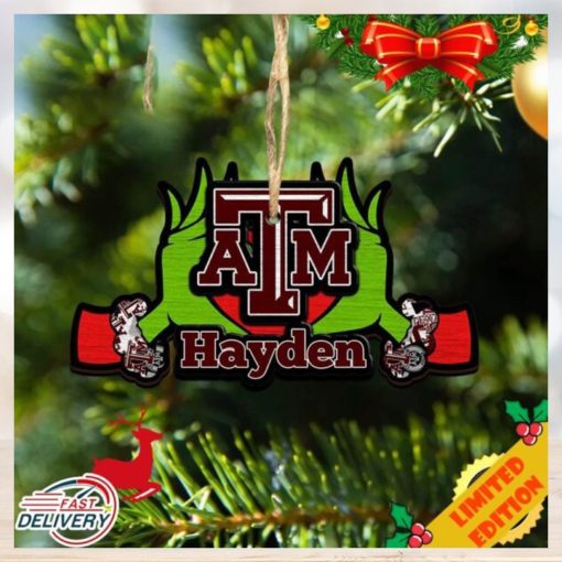 NCAA Texas AM Aggies Grinch Christmas Ornament Personalized Your Name 2023 Christmas Tree Decorations