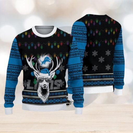 NFL Detroit Lions Christmas Reindeer V3 Sport Christmas Ugly Sweater 3D