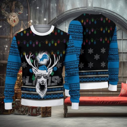 NFL Detroit Lions Christmas Reindeer V3 Sport Christmas Ugly Sweater 3D