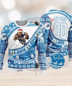 NFL Detroit Lions Mascot Woolen Custom Name Christmas Full Print Sweater