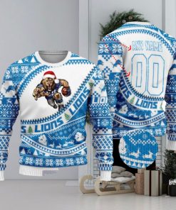 NFL Detroit Lions Mascot Woolen Custom Name Christmas Full Print Sweater