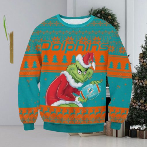 NFL Miami Dolphins Grinch AOP Ugly Christmas Sweater Christmas Gift For Men And Women