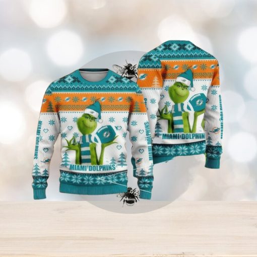 NFL Miami Dolphins Grinch Cool Ugly Christmas Sweater Snowstorm