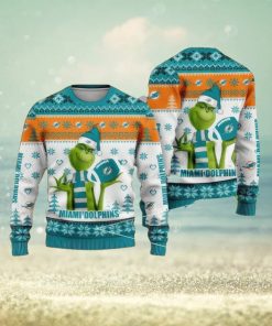 NFL Miami Dolphins Grinch Cool Ugly Christmas Sweater Snowstorm