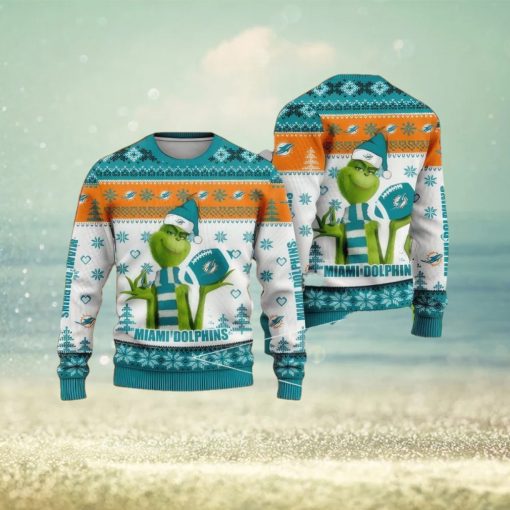 NFL Miami Dolphins Grinch Cool Ugly Christmas Sweater Snowstorm