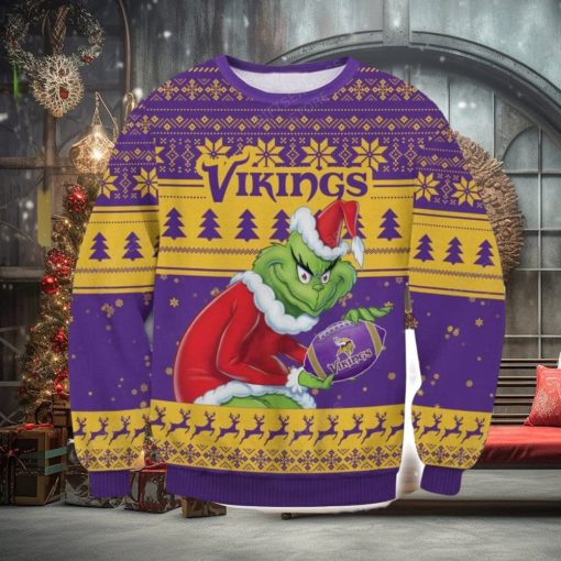 NFL Minnesota Vikings Grinch AOP Ugly Christmas Sweater Christmas Gift For Men And Women