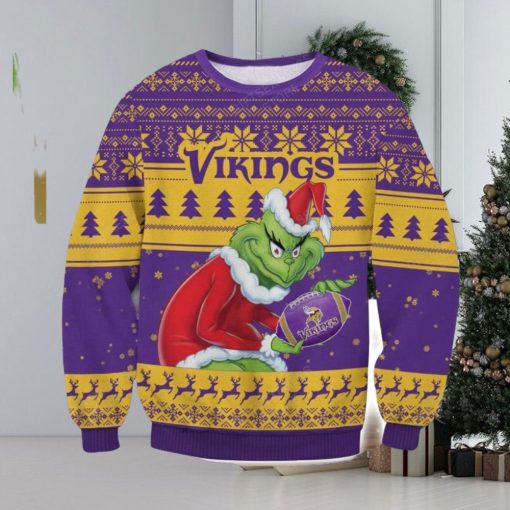 NFL Minnesota Vikings Grinch AOP Ugly Christmas Sweater Christmas Gift For Men And Women