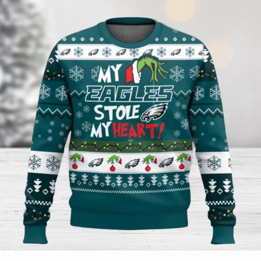 NFL Philadelphia Eagles Grinch Hand My Eagles Stole My Heart Ugly Christmas Sweater