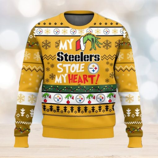 NFL Pittsburgh Steelers Grinch Hand My Steelers Stole My Heart Ugly Christmas Sweater