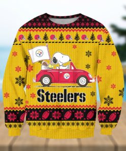 NFL Pittsburgh Steelers Snoopy Driving Car Ugly Christmas Sweater