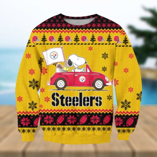 NFL Pittsburgh Steelers Snoopy Driving Car Ugly Christmas Sweater