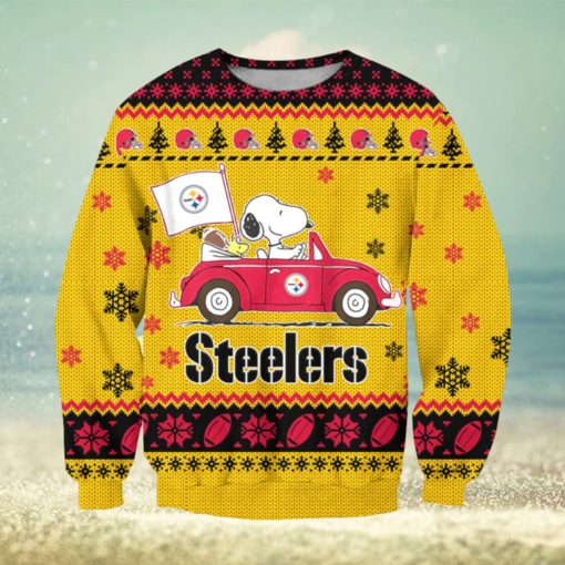 NFL Pittsburgh Steelers Snoopy Driving Car Ugly Christmas Sweater