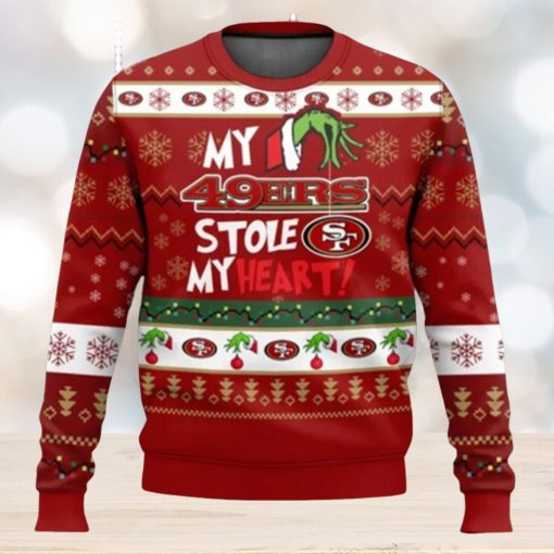 NFL San Francisco 49ers Grinch Hand My 49ers Stole My Heart Ugly Christmas Sweater