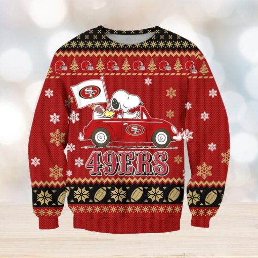 NFL San Francisco 49ers Snoopy Driving Car Ugly Christmas Sweater