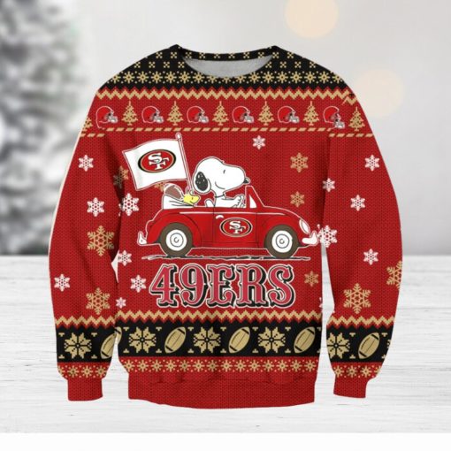 NFL San Francisco 49ers Snoopy Driving Car Ugly Christmas Sweater