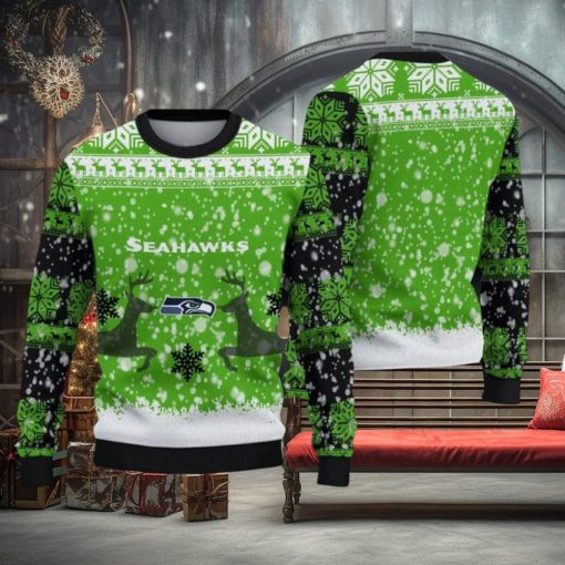 NFL Seattle Seahawks Christmas Reindeer Green Sport Christmas Ugly Sweater 3D