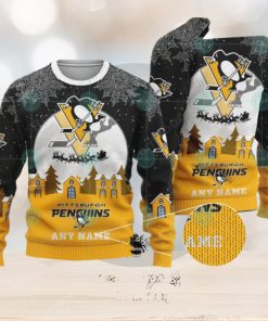 NHL Pittsburgh Penguins Santa Claus In The Moon Personalized Name Ugly Christmas Sweater