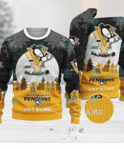 NHL Pittsburgh Penguins Santa Claus In The Moon Personalized Name Ugly Christmas Sweater