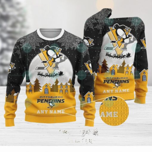 NHL Pittsburgh Penguins Santa Claus In The Moon Personalized Name Ugly Christmas Sweater