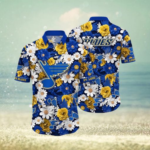 NHL St. Louis Blues Hawaiian Shirt Tropical Begonia Flower Pattern Summer Hawaiian Shirt