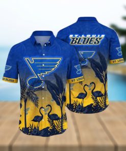 NHL St. Louis Blues Hawaiian Shirt Tropical Flamingo Pattern Summer Hawaiian Shirt