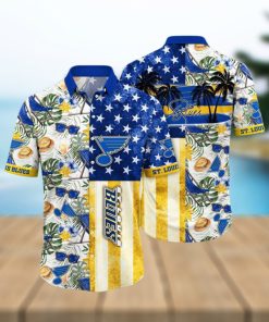 NHL St. Louis Blues Hawaiian Shirt Tropical Hat And Glasses Pattern Summer Hawaiian Shirt