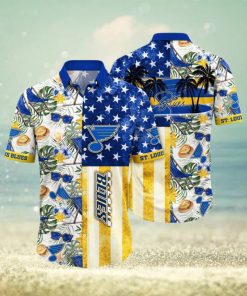 NHL St. Louis Blues Hawaiian Shirt Tropical Hat And Glasses Pattern Summer Hawaiian Shirt